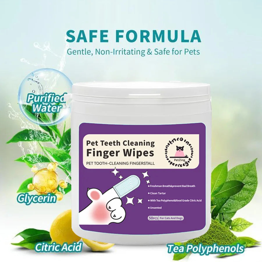 Teeth Cleaning Wipes for Dogs & Cats, Reduces Plaque & Freshens Breath Finger Wipes, Disposable Gentle Cleaning & Gum Care Pet W